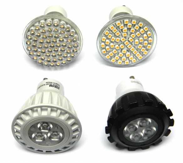Vier LED-GU10-Generationen