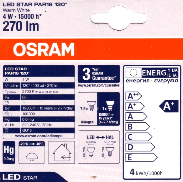Osram-GU10-270lm-Daten
